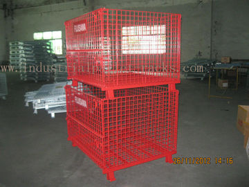 Epoxy Powder Coating Painting Red Wire Mesh Container Bobot Berat 2000lbs Loaded