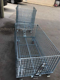 Customized Galvanized Collapsible Wire Cage Conveyable Dengan Kastor 6mm Tebal