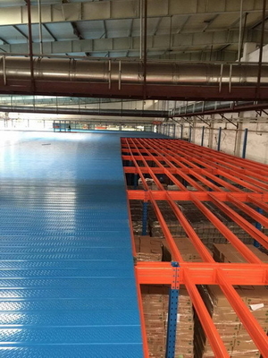Heavy / Medium Duty Multi-level Steel Platform Lantai Mezzanine Industri dalam warna biru dan oranye